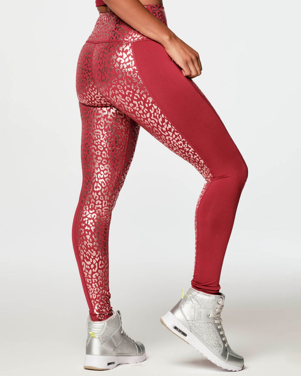 Glow With The Flow High Waisted Foil Leggings - Bold Black / Burgundy Z1B000258
