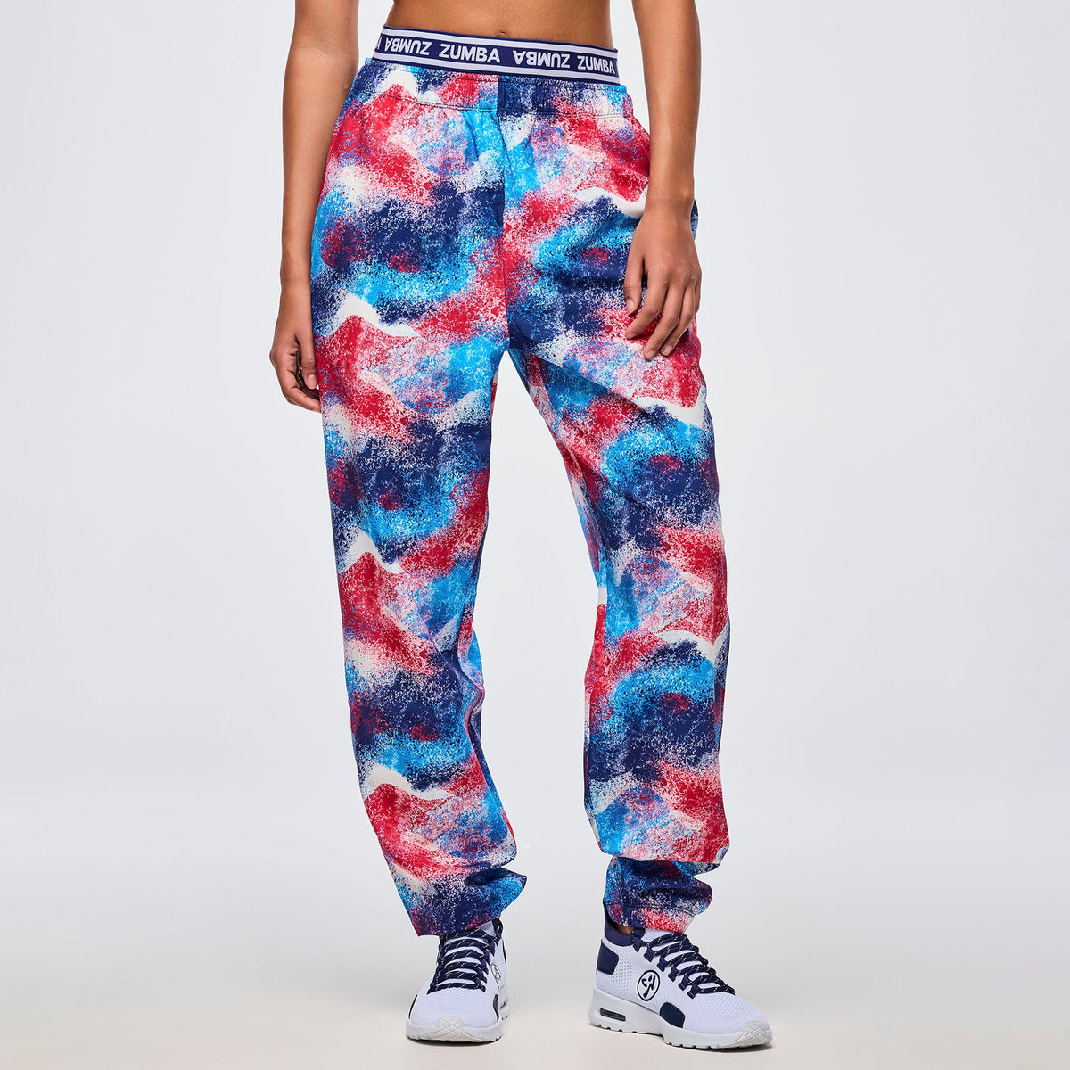 Apres Zumba Double Waisted Slouch Woven Pants - Blue/Pink