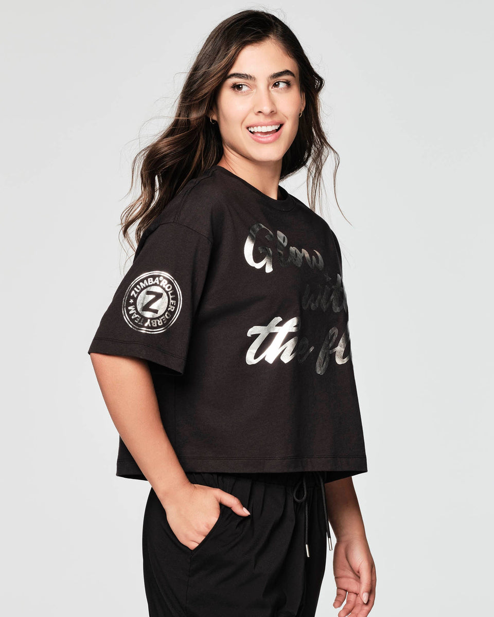Glow With The Flow Boxy Instructor Crop Top -Bold Black