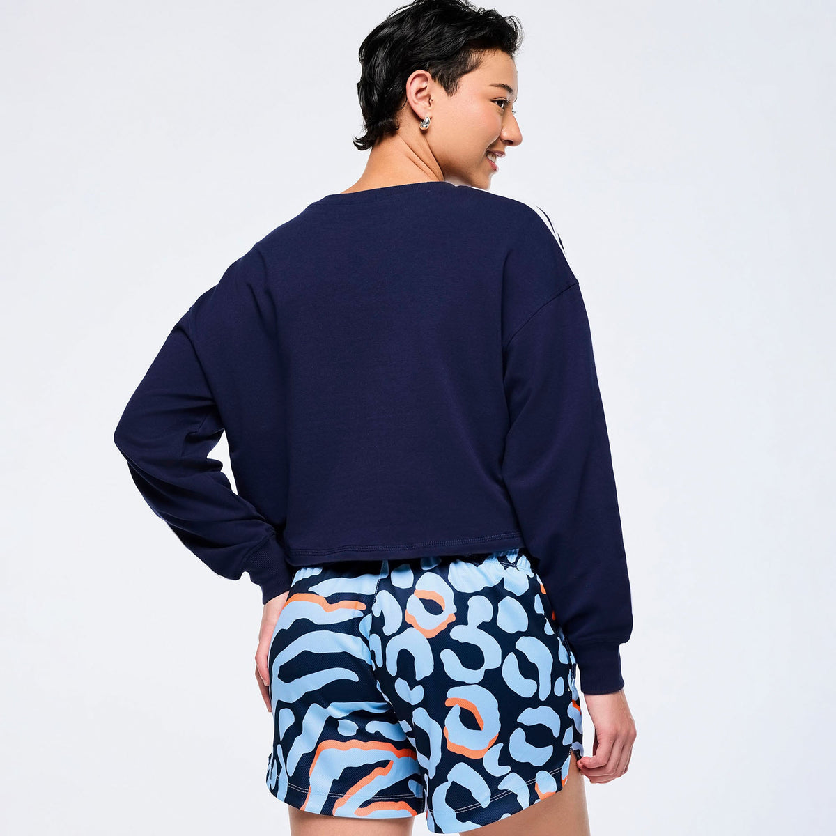 Victory Crew Neck Long Sleeve Boxy Crop Top - Let's Go Indigo