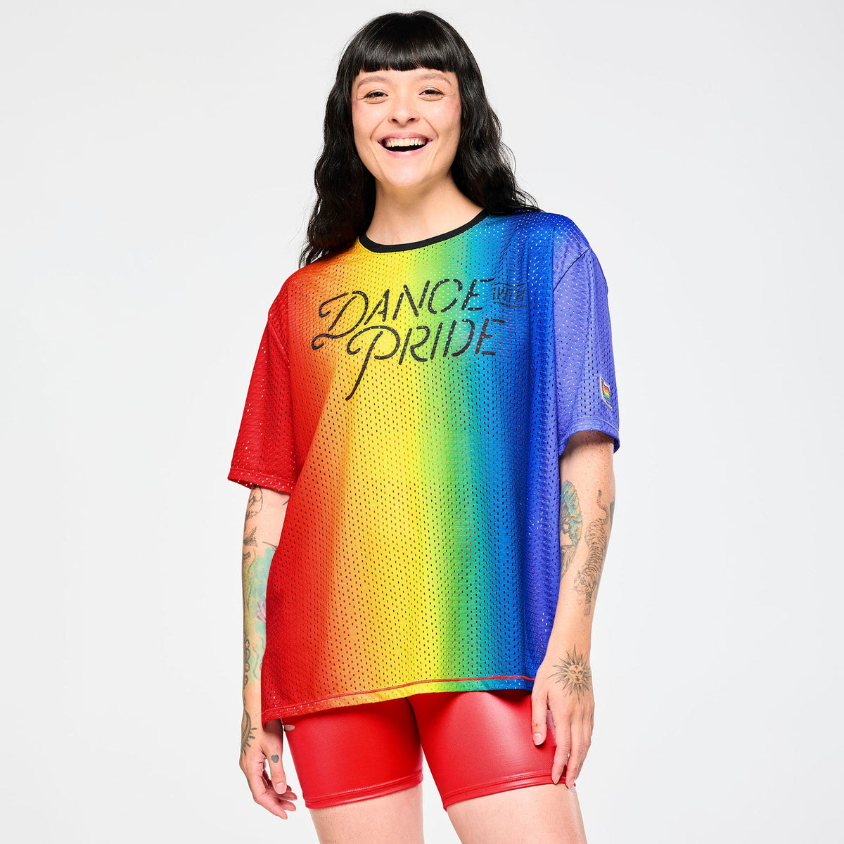 Zumba Boxy Mesh Top With Side Slits - Rainbow Z1T000928