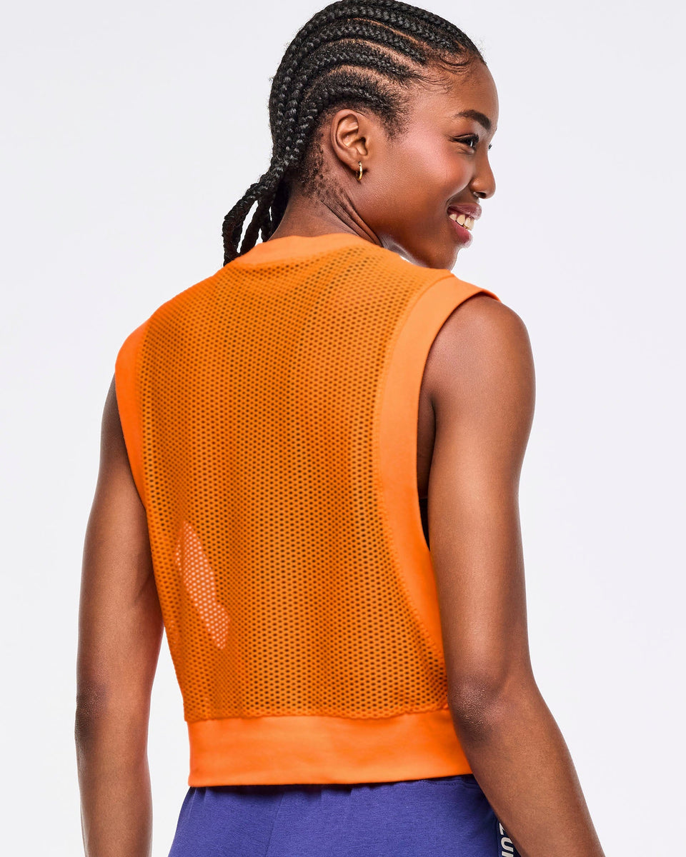 【新作】サルセーション salsation Back opend tank L Zumba Libre Mesh Tank - Orange Punch / Bold Black Z1T000943