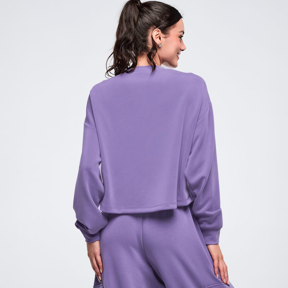Pastel Modal Long Sleeve Oversized Crop Top - Lilac Haze Z1T001178