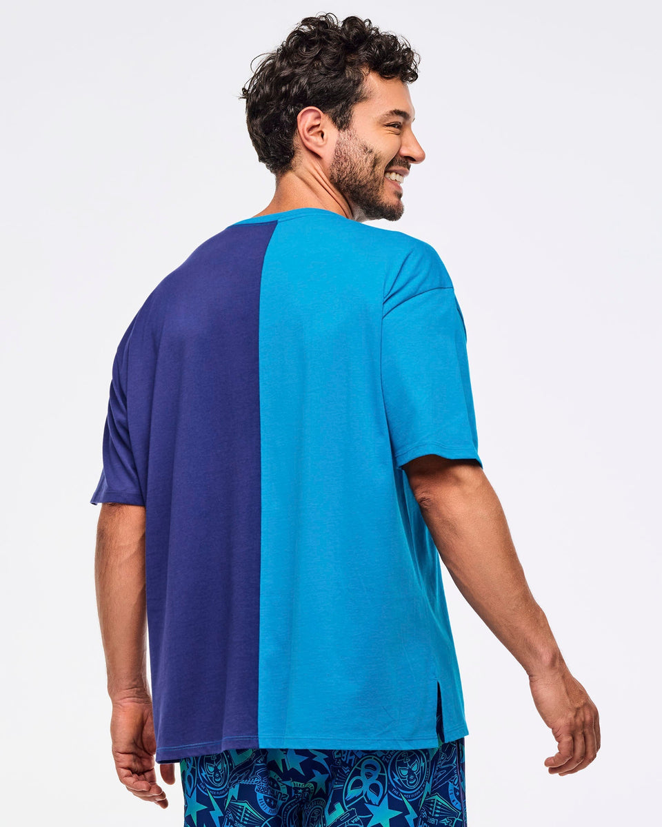 Zumba Libre Men's Oversized Two-Tone Crew Neck Tee - Peek-A-Blue