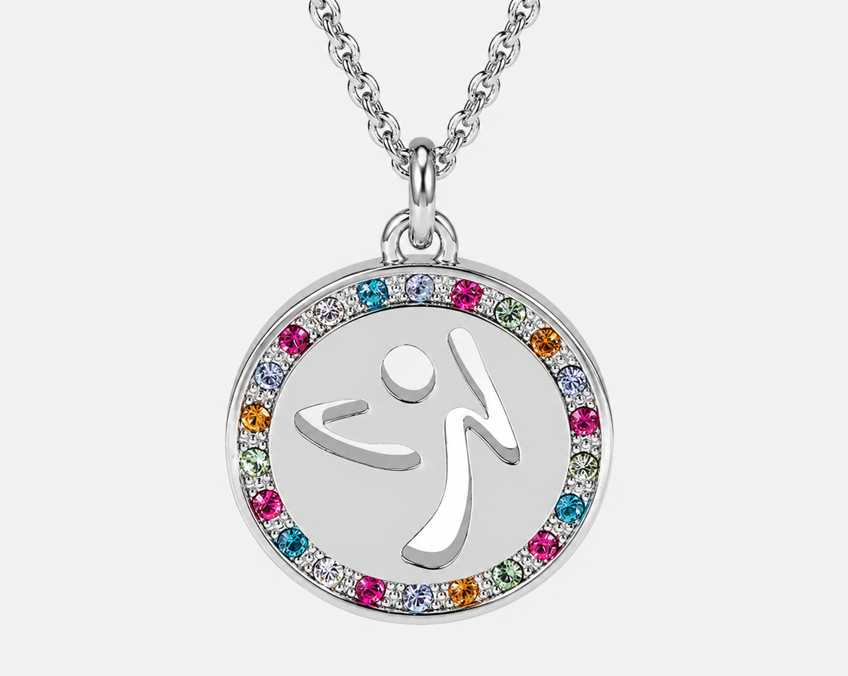 Zumba BRAND NEW Pendant Necklace With Sterling Silver Swarovski Crystals - Silver Colorful