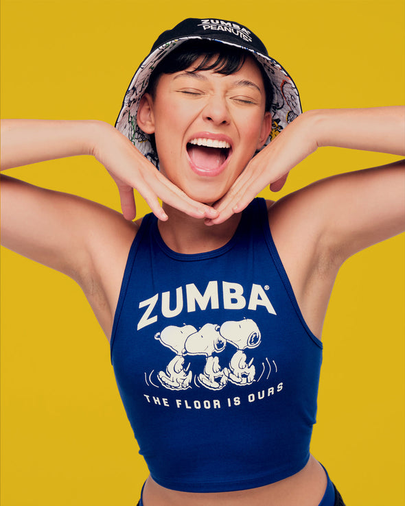 Zumba X Peanuts High Neck Mid Crop Tank - Sea Me Stuntin' / Bold Black Z1T000768