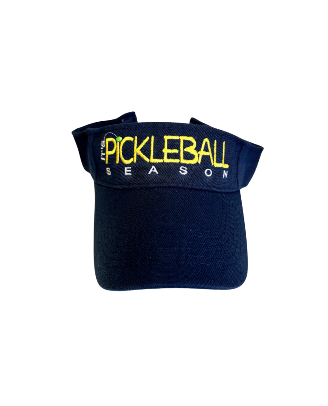Navy pickleball visor with embroidered 'It's Pickleball Season' design
