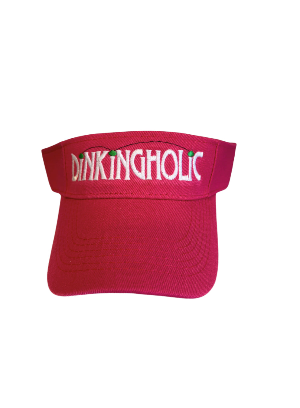 Pink pickleball visor with embroidered 'Dinkingholic' design