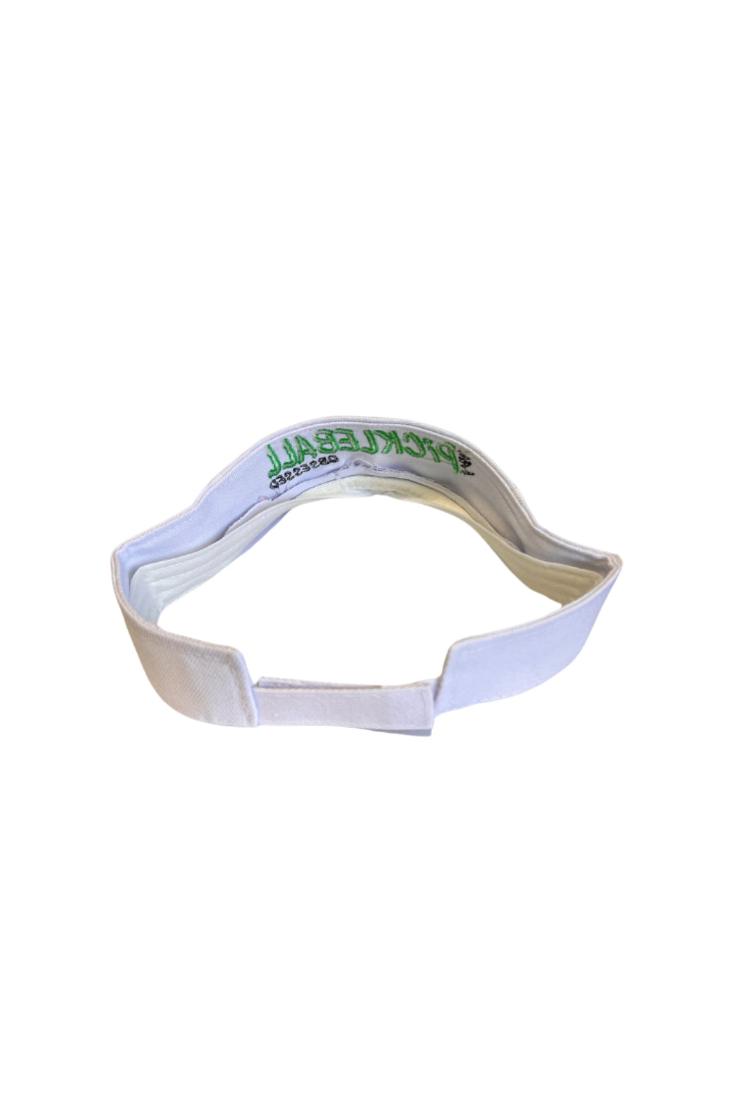White 'Pickleball Obsessed' pickleball visor, back view with adjustable strap