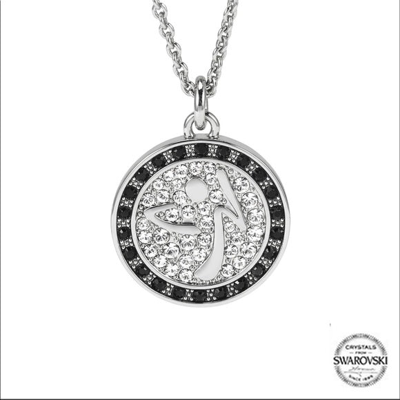Zumba BRAND NEW Pendant Necklace With Sterling Silver Swarovski Crystals - Silver and Black