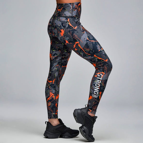 STRONG iD High Waisted Ankle Leggings - Black/Orange S1B000064