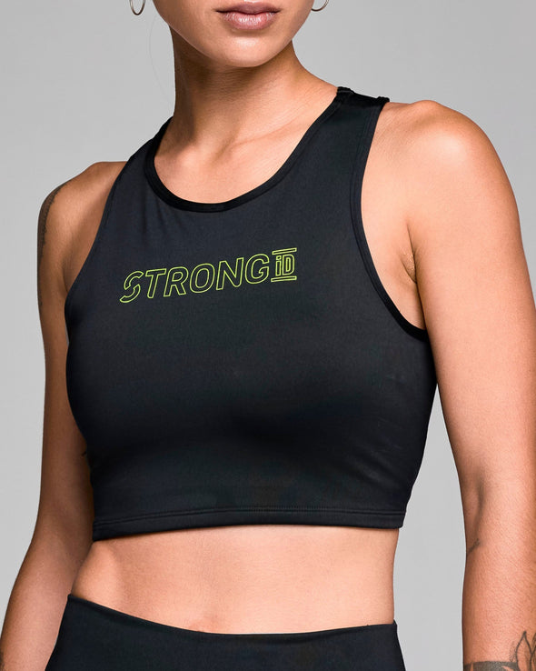 STRONG iD High Neck Lined Crop Tankr -Bold Black S1T000088