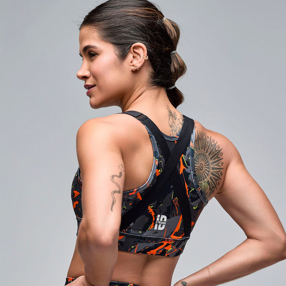 STRONG iD Scoop Neck Adjustable Cross Back Bra - Black/Orange S1T000095