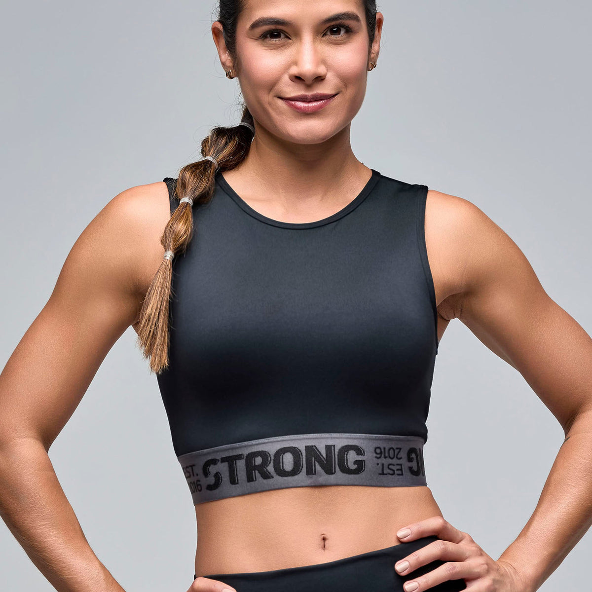 STRONG iD Crop Tank With Elastic Waistband - Black S1T000097