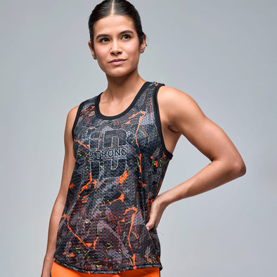 STRONG iD Basketball Tank With Curved Hem - Black/Orange S1T000100