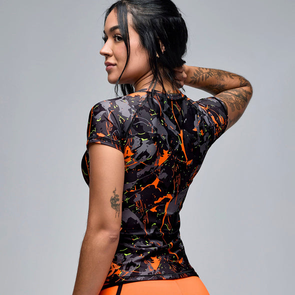STRONG iD Fitted Raglan Cap Sleeve Top - Black/Orange S1T000102