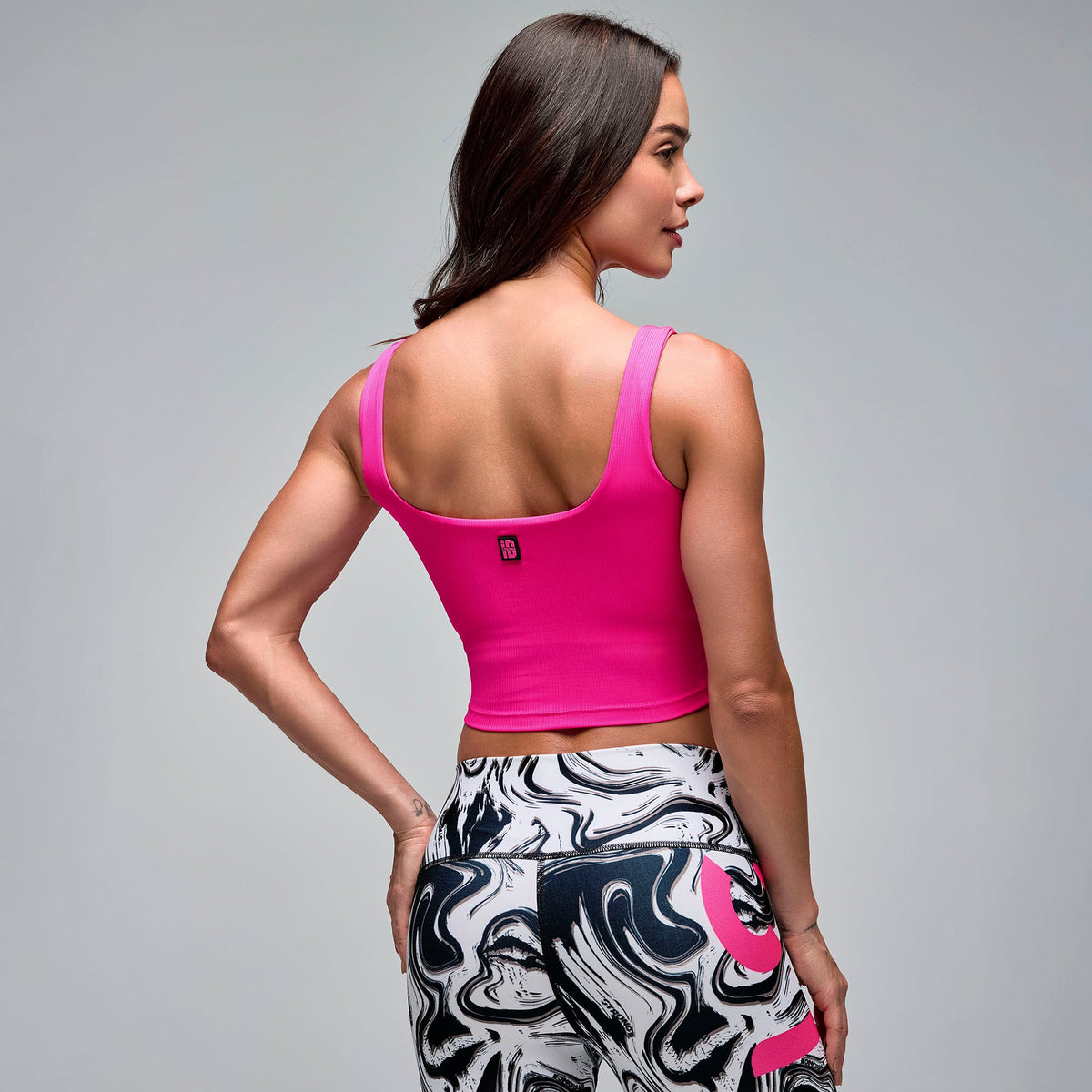 STRONG iD Square Neck Crop Tank With Shelf Bra - Shocking Pink S1T000121