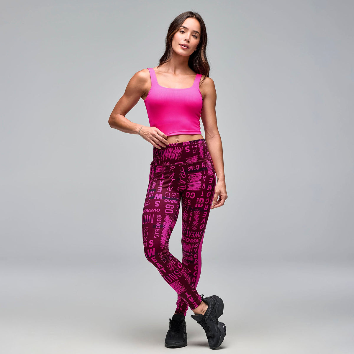 STRONG iD Square Neck Crop Tank With Shelf Bra - Shocking Pink S1T000121