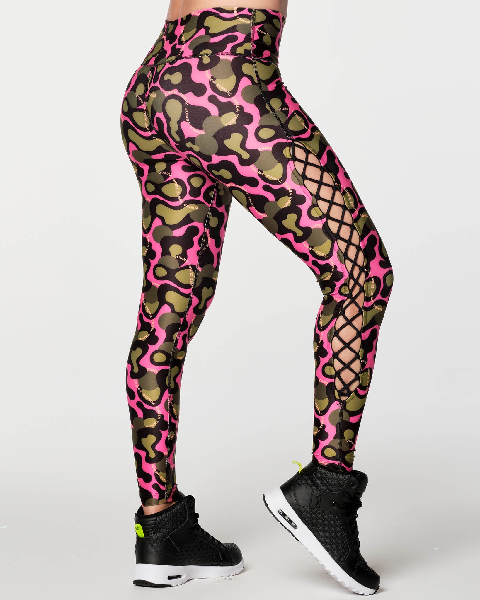 Zumba Wild High Waisted Laced Up Ankle Leggings - Army Green