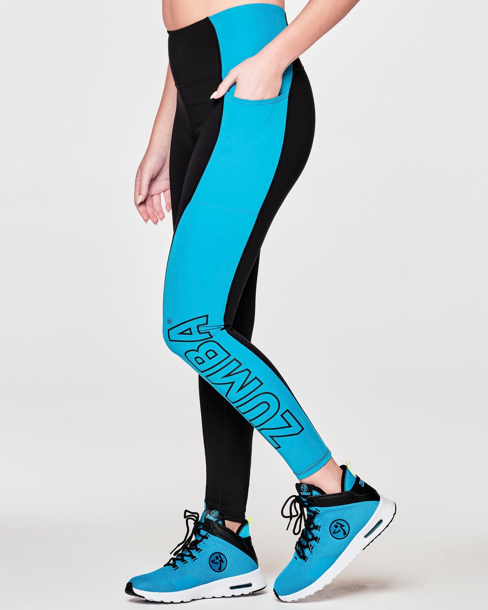Zumba Electric Club High Waisted Ankle Leggings - Bold Black