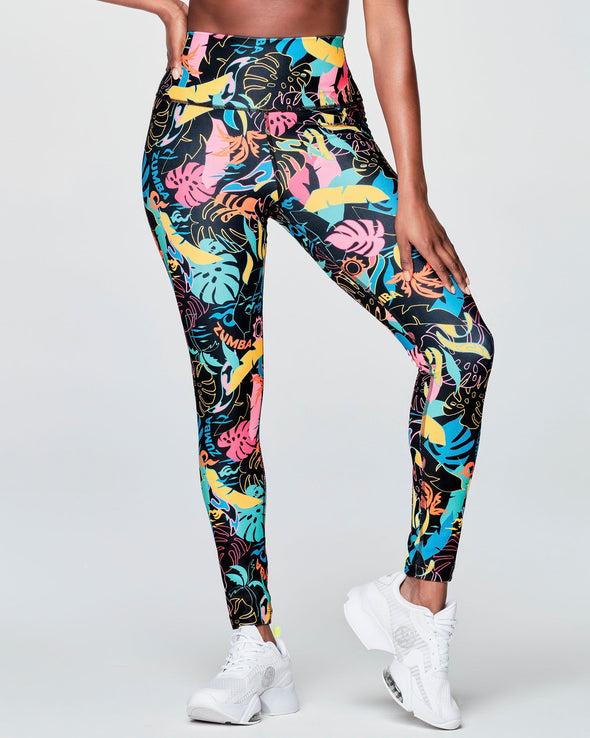 Zumba Palm Party High Waisted Ankle Legging - Bold Black Z1B000341