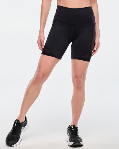 Funscape High Waisted Biker Shorts With Mesh  - Bold Black Z1B000442