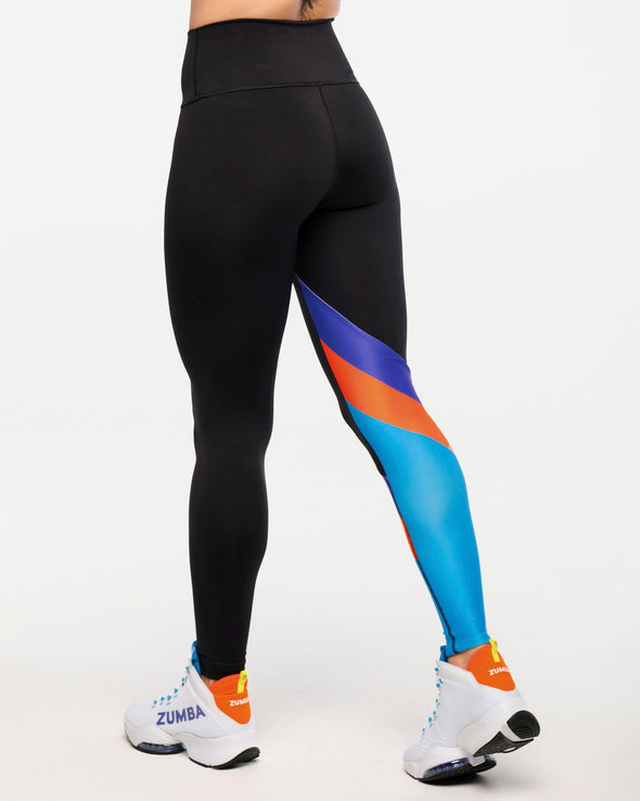 Zumba Explore High Waisted Ankle Leggings With Diagonal Insert - Bold Black Z1B000484