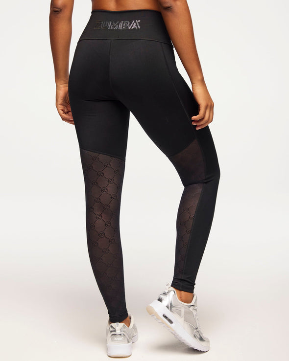 Zumba Runway High Waisted Ankle Leggings With Mesh Inserts - Bold Black Z1B000500