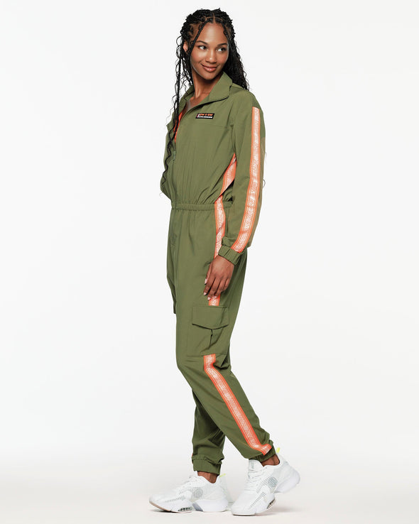 ZW X GW Mock Neck Woven Cargo Jumpsuit - Olive You Z1B000511