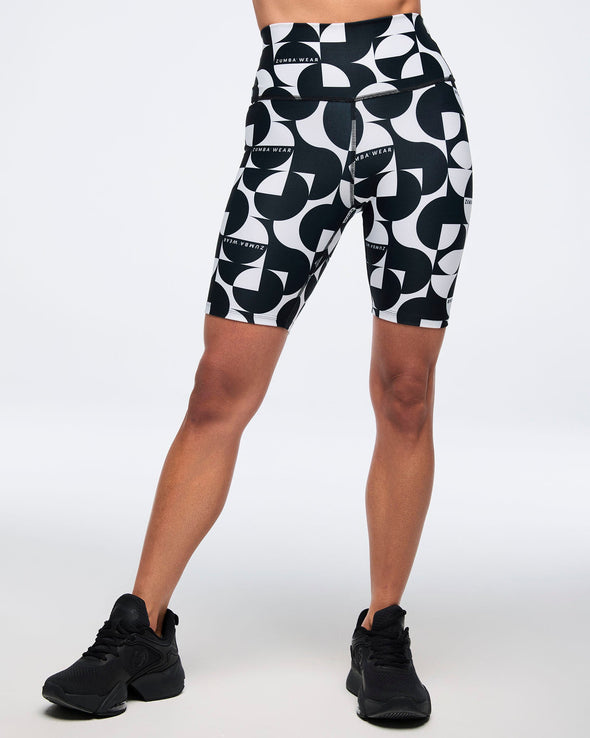 Zumba Haus High Waisted Long Biker Shorts - Black/White Z1B000521