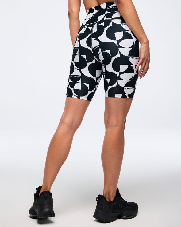 Zumba Haus High Waisted Long Biker Shorts - Black/White Z1B000521