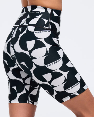 Zumba Haus High Waisted Long Biker Shorts - Black/White Z1B000521