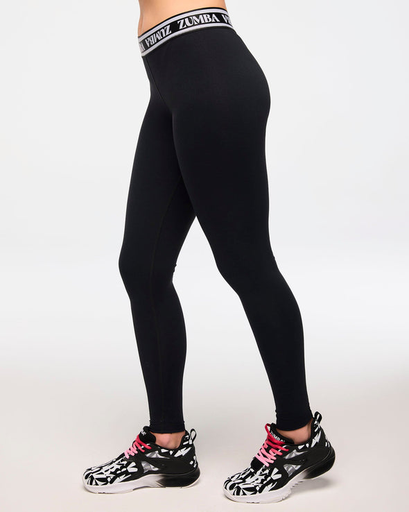 Zumba Haus Elastic Waistband High Rise Ankle Leggings - Bold Black Z1B000527