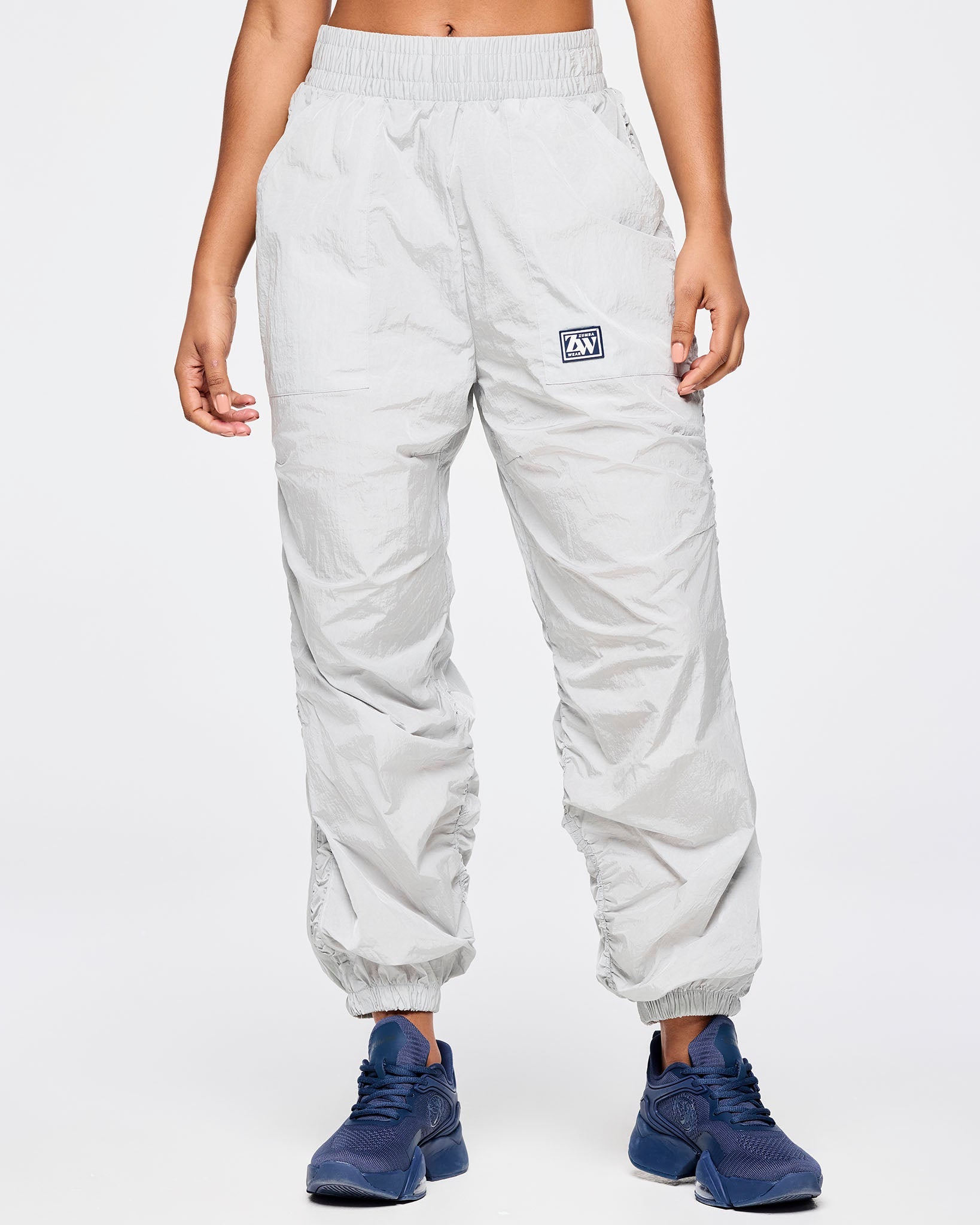 Zumba Out Loud Ruched Side Woven Track Pants - Silver
