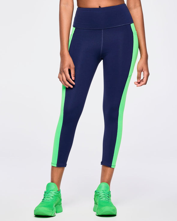 Zumba Out Loud High Rise Crop Leggings With Pockets - Let's Go Indigo Z1B000542