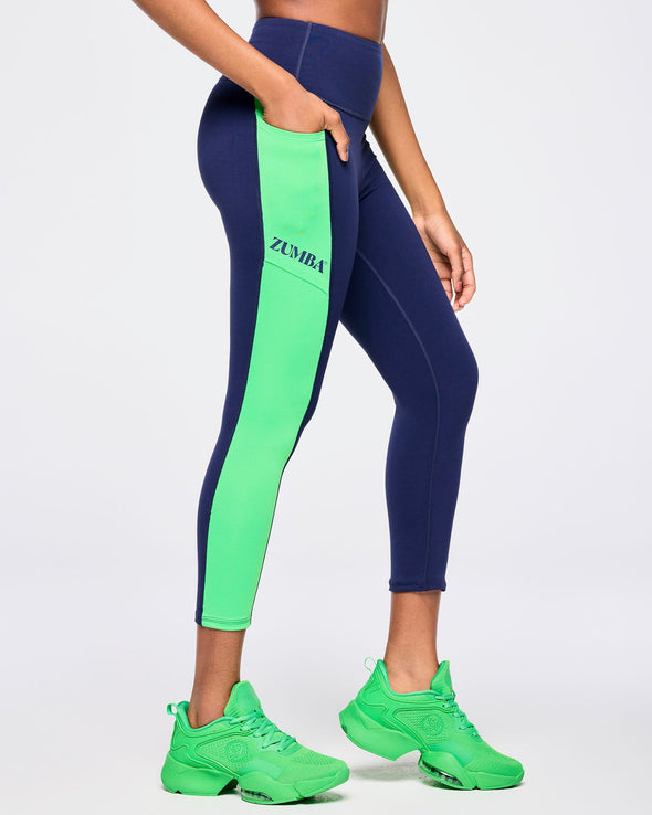 Zumba Out Loud High Rise Crop Leggings With Pockets - Let's Go Indigo Z1B000542