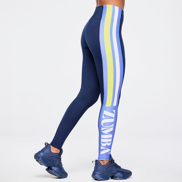 Zumba Out Loud High Waisted Ankle Leggings With Side Panel - Let's Go Indigo Z1B000546