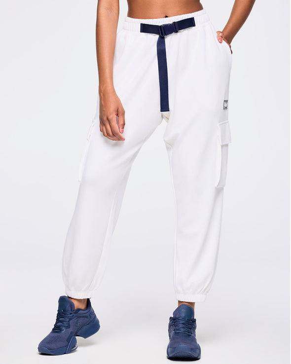 Zumba Out Loud Knit Slouch Cargo Pants With Belt - Wear It Out White Z1B000551