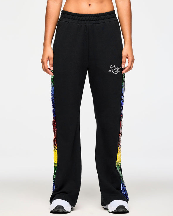 Zumba Wide Leg Sweatpants With Sequin Panels - Bold Black Z1B000601