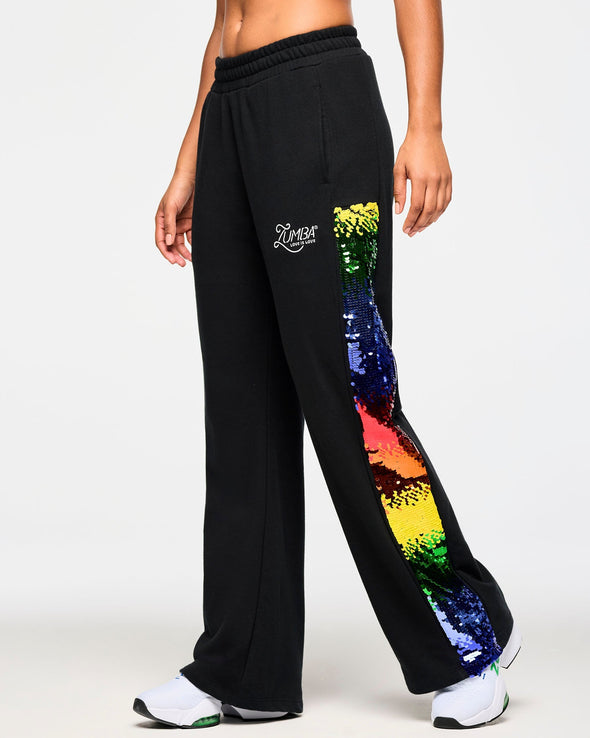 Zumba Wide Leg Sweatpants With Sequin Panels - Bold Black Z1B000601