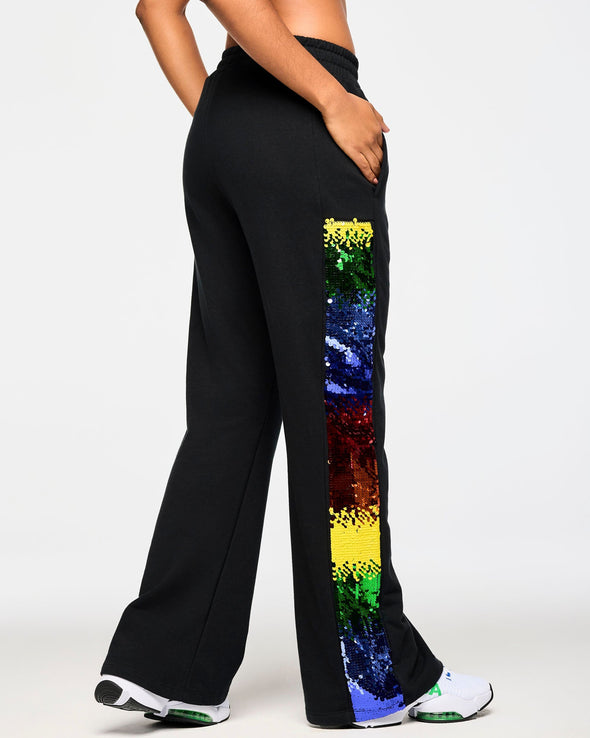 Zumba Wide Leg Sweatpants With Sequin Panels - Bold Black Z1B000601
