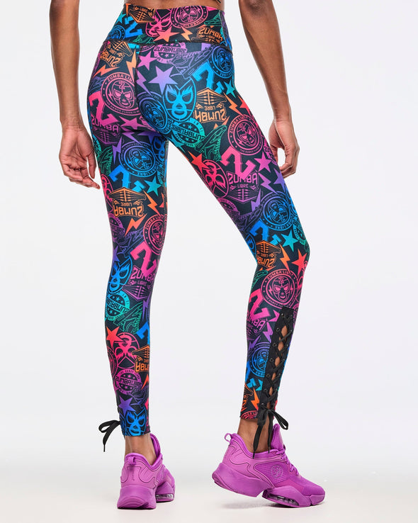 Zumba Libre High Waisted Ankle Legging With Lace Up Details - Black/Pink Z1B000617