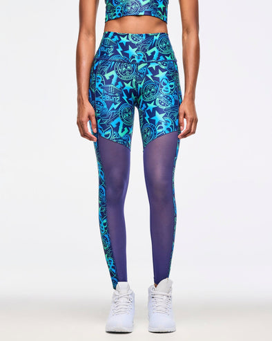 Zumba Libre High Waisted Ankle Legging With Mesh Inserts - Blue/Green Z1B000618