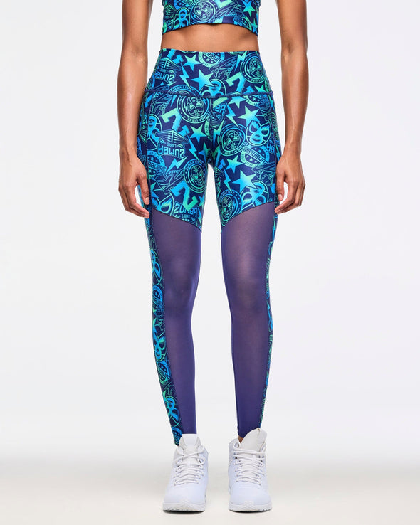 Zumba Libre High Waisted Ankle Legging With Mesh Inserts - Blue/Green Z1B000618