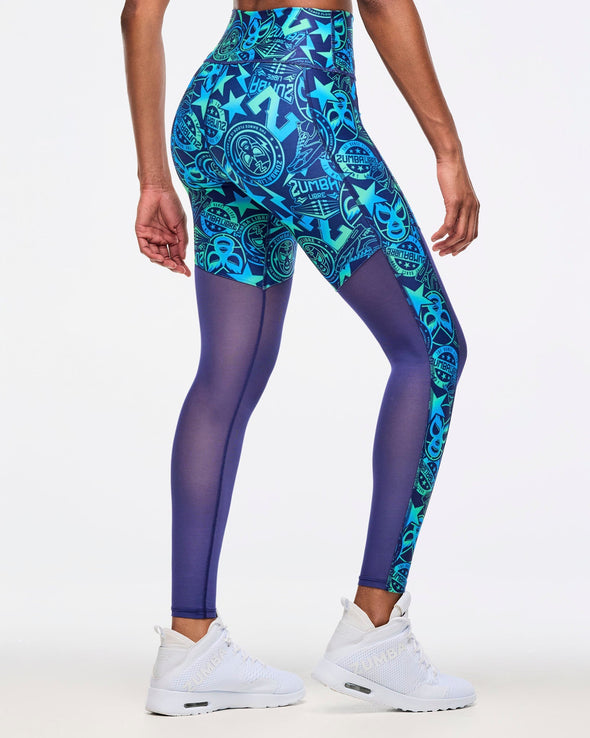 Zumba Libre High Waisted Ankle Legging With Mesh Inserts - Blue/Green Z1B000618