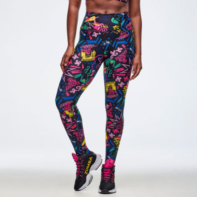 Sizzlin' High Waisted Ankle Leggings - Black/Pink - Black/Yellow Z1B000634