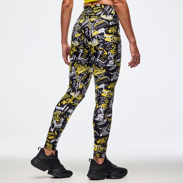 Sizzlin' High Waisted Ankle Leggings - Black/Pink - Black/Yellow Z1B000634
