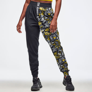 Sizzlin' High Waisted Zip Front Track Pants - Black/Yellow Z1B000636