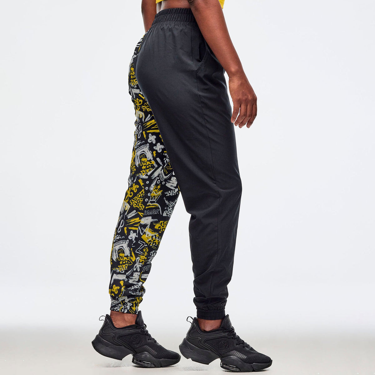 Sizzlin' High Waisted Zip Front Track Pants - Black/Yellow Z1B000636