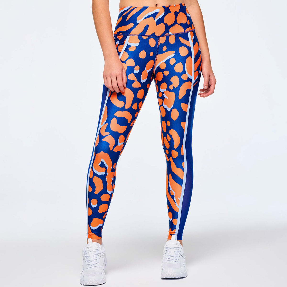 Victory High Waisted Ankle Leggings With Side Inserts - Red/Blue / Orange/Blue Z1B000643